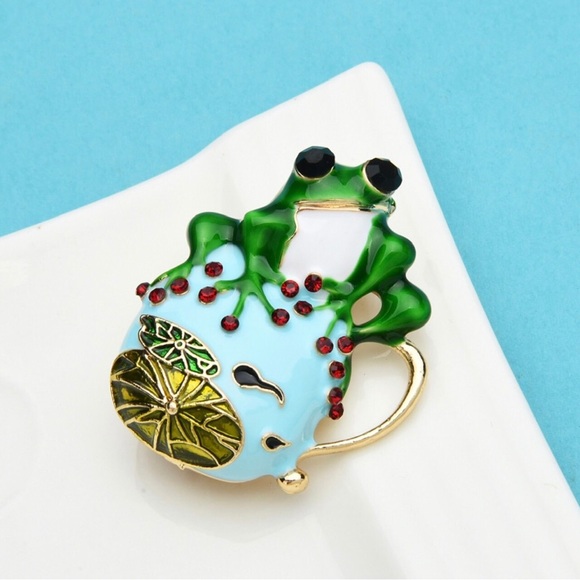 Enamel Tadpole And Frog Brooch For Women - Picture 3 of 3